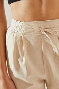 Kadın Balık Sırtı Keten Bel Detaylı Pantolon 60251165 - Krem PANTOLON modelleri