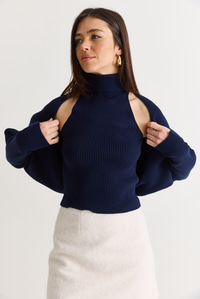 Kadın Balıkçı Yaka Kolsuz Triko Bluz ve Bolero Takım TT261010 60286560 - Lacivert ALT - ÜST TAKIM modelleri