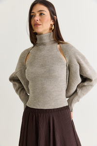 Kadın Balıkçı Yaka Kolsuz Triko Bluz ve Bolero Takım TT261010 60286560 - Vizon ALT - ÜST TAKIM modelleri