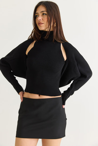 Kadın Balıkçı Yaka Kolsuz Triko Bluz ve Bolero Takım TT261010 60286560 - Siyah ALT - ÜST TAKIM modelleri