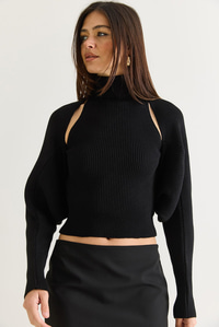 Kadın Balıkçı Yaka Kolsuz Triko Bluz ve Bolero Takım TT261010 60286560 - Siyah ALT - ÜST TAKIM modelleri
