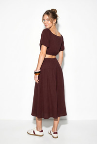 Kadın Balon Kollu Crop Bluz Bağlama Detaylı Pamuklu Müslin Etek Takım YC2728 60286287 - Mürdüm ALT - ÜST TAKIM modelleri