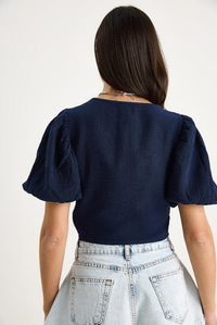 Kadın Balon Kollu Crop Müslin Bluz 1004-1 60283344 - Lacivert