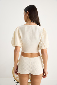 Kadın Balon Kollu Crop Müslin Bluz 1004-1 60283344 - Bej