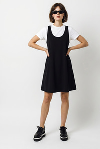 Kadın Basic T-Shirt Detaylı Askılı A Kesim Kısa Elbise 4153 60286368 - Siyah ELBİSE modelleri