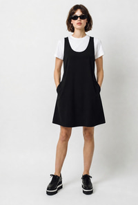 Kadın Basic T-Shirt Detaylı Askılı A Kesim Kısa Elbise 4153 60286368 - Siyah ELBİSE modelleri