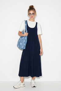 Kadın Basic T-Shirt Detaylı Askılı A Kesim Maxi Elbise 3598 60286360 - Lacivert ELBİSE modelleri