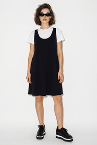 Kadın Basic T-Shirt Detaylı Askılı A Kesim Kısa Elbise 4153 60286368 - Siyah ELBİSE modelleri