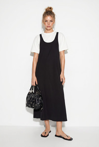 Kadın Basic T-Shirt Detaylı Askılı A Kesim Maxi Elbise 3598 60286360 - Siyah ELBİSE modelleri