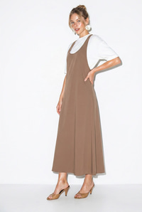 Kadın Basic T-Shirt Detaylı Askılı A Kesim Maxi Elbise 3598 60286360 - Bej ELBİSE modelleri