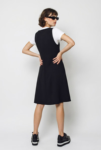 Kadın Basic T-Shirt Detaylı Askılı A Kesim Kısa Elbise 4153 60286368 - Siyah ELBİSE modelleri