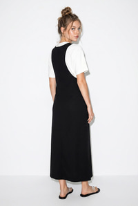 Kadın Basic T-Shirt Detaylı Askılı A Kesim Maxi Elbise 3598 60286360 - Siyah ELBİSE modelleri