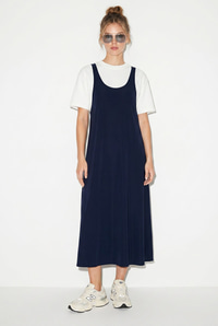 Kadın Basic T-Shirt Detaylı Askılı A Kesim Maxi Elbise 3598 60286360 - Lacivert ELBİSE modelleri