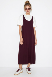 Kadın Basic T-Shirt Detaylı Askılı A Kesim Maxi Elbise 3598 60286360 - Mürdüm ELBİSE modelleri