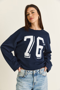 Kadın Baskı Detaylı Uzun Kollu Oversize Modal Bluz 12511 60286532 - Lacivert BLUZ modelleri