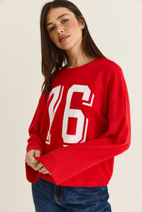 Kadın Baskı Detaylı Uzun Kollu Oversize Modal Bluz 12511 60286532 - Kırmızı BLUZ modelleri