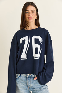 Kadın Baskı Detaylı Uzun Kollu Oversize Modal Bluz 12511 60286532 - Lacivert BLUZ modelleri