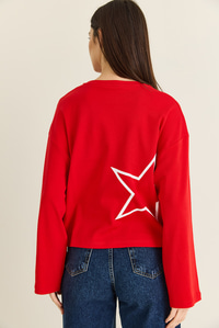 Kadın Baskı Detaylı Uzun Kollu Oversize Modal Bluz 12511 60286532 - Kırmızı BLUZ modelleri