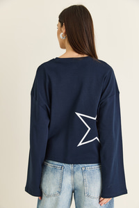 Kadın Baskı Detaylı Uzun Kollu Oversize Modal Bluz 12511 60286532 - Lacivert BLUZ modelleri