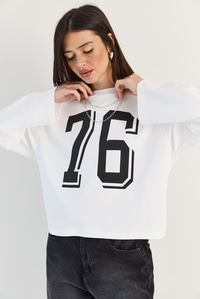 Kadın Baskı Detaylı Uzun Kollu Oversize Modal Bluz 12511 60286532 - Beyaz BLUZ modelleri