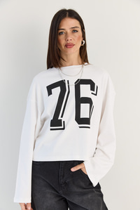 Kadın Baskı Detaylı Uzun Kollu Oversize Modal Bluz 12511 60286532 - Beyaz BLUZ modelleri