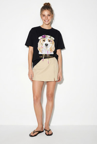 Kadın Baskı ve Payet Detaylı Fiyonklu Basic T-Shirt 7643 60286115 - Siyah T-SHİRT modelleri