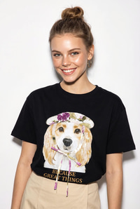 Kadın Baskı ve Payet Detaylı Fiyonklu Basic T-Shirt 7643 60286115 - Siyah T-SHİRT modelleri