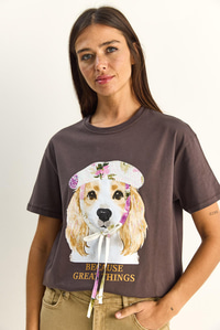 Kadın Baskı ve Payet Detaylı Fiyonklu Basic T-Shirt 7643 60286115 - Kahverengi T-SHİRT modelleri