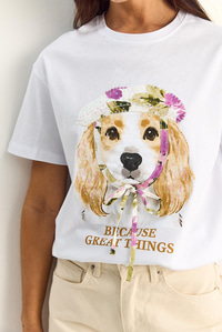 Kadın Baskı ve Payet Detaylı Fiyonklu Basic T-Shirt 7643 60286115 - Beyaz T-SHİRT modelleri