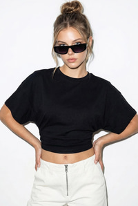 Kadın Beli Büzgülü Bisiklet Yaka T-Shirt ÖT261003 60283996 - Siyah T-SHİRT modelleri
