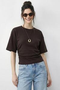 Kadın Beli Büzgülü Bisiklet Yaka T-Shirt ÖT261003 60283996 - Acı Kahve T-SHİRT modelleri