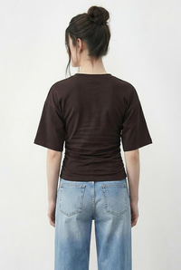 Kadın Beli Büzgülü Bisiklet Yaka T-Shirt ÖT261003 60283996 - Acı Kahve T-SHİRT modelleri