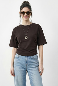 Kadın Beli Büzgülü Bisiklet Yaka T-Shirt ÖT261003 60283996 - Acı Kahve T-SHİRT modelleri