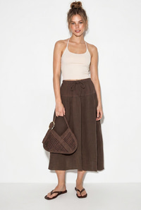 Kadın Beli Lastikli Bağcıklı Müslin Midi Etek YE4473 60286111 - Kahve ETEK modelleri