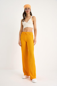 Kadın Beli Lastikli Bağlama Detaylı Rahat Kesim Yazlık Gofre Pantolon 2234 60283348 - Mango