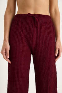 Kadın Beli Lastikli Bağlama Detaylı Rahat Kesim Yazlık Gofre Pantolon 2234 60283348 - Bordo