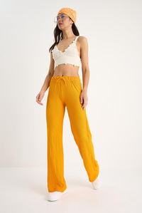 Kadın Beli Lastikli Bağlama Detaylı Rahat Kesim Yazlık Gofre Pantolon 2234 60283348 - Mango