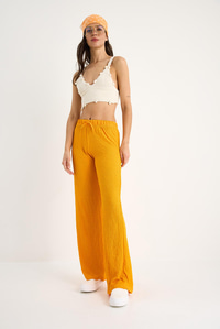 Kadın Beli Lastikli Bağlama Detaylı Rahat Kesim Yazlık Gofre Pantolon 2234 60283348 - Mango