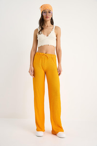 Kadın Beli Lastikli Bağlama Detaylı Rahat Kesim Yazlık Gofre Pantolon 2234 60283348 - Mango