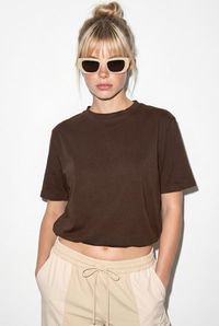 Kadın Beli Lastikli Balon Formlu Crop T-Shirt 1104 60286251 - Acı Kahve T-SHİRT modelleri