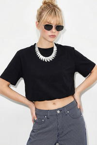 Kadın Beli Lastikli Balon Formlu Crop T-Shirt 1104 60286251 - Siyah T-SHİRT modelleri