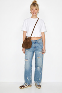 Kadın Beli Lastikli Balon Formlu Crop T-Shirt 1104 60286251 - Beyaz T-SHİRT modelleri