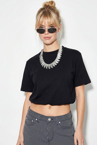 Kadın Beli Lastikli Balon Formlu Crop T-Shirt 1104 60286251 - Siyah T-SHİRT modelleri