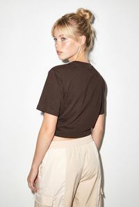 Kadın Beli Lastikli Balon Formlu Crop T-Shirt 1104 60286251 - Acı Kahve T-SHİRT modelleri