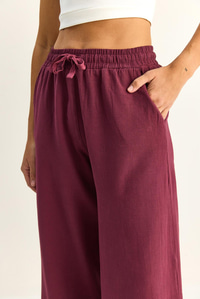 Kadın Beli Lastikli Cep Detaylı Bol Keten Pantolon YP5562 60286109 - Mürdüm PANTOLON modelleri