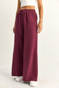 Kadın Beli Lastikli Cep Detaylı Bol Keten Pantolon YP5562 60286109 - Mürdüm PANTOLON modelleri
