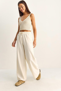Kadın Beli Lastikli Cep Detaylı Bol Keten Pantolon YP5562 60286109 - Krem PANTOLON modelleri