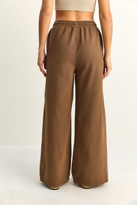 Kadın Beli Lastikli Cep Detaylı Bol Keten Pantolon YP5562 60286109 - Kahve PANTOLON modelleri