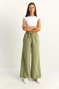 Kadın Beli Lastikli Cep Detaylı Bol Keten Pantolon YP5562 60286109 - Çağla Yeşili PANTOLON modelleri
