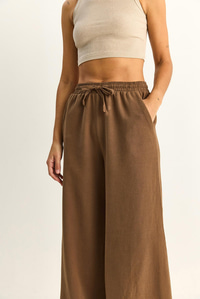 Kadın Beli Lastikli Cep Detaylı Bol Keten Pantolon YP5562 60286109 - Kahve PANTOLON modelleri